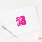 Kerstboomstickers met roze sneeuwvlokken vierkante sticker (Envelop)
