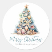 Kerstboomstrand Ronde Sticker (Voorkant)