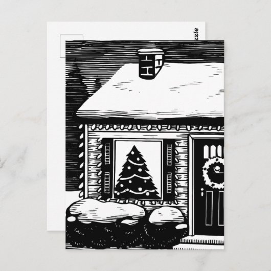 kerstboomstructuur in venster zwart-wit briefkaart (Voorkant / Achterkant)