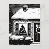 kerstboomstructuur in venster zwart-wit briefkaart (Voorkant)