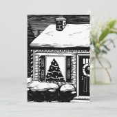 kerstboomstructuur in venster zwart-wit kaart (Staand voorkant)