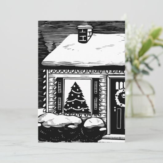 kerstboomstructuur in venster zwart-wit kaart (Staand voorkant)