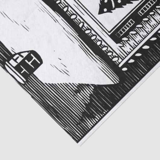 kerstboomstructuur in venster zwart-wit tissuepapier (Detail)