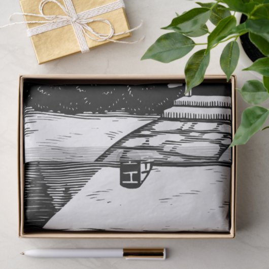 kerstboomstructuur in venster zwart-wit tissuepapier (Geschenk)