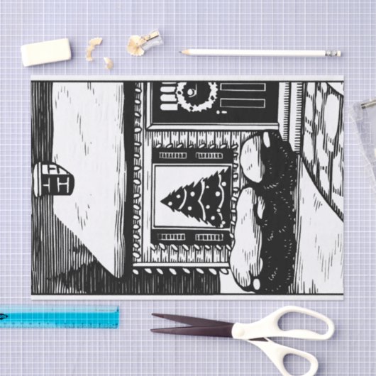 kerstboomstructuur in venster zwart-wit tissuepapier (Craft)