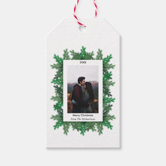 Kerstboomtak Foto Cadeaulabel (Voorkant)