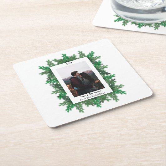 Kerstboomtak Foto Kartonnen Onderzetters (Schuin)