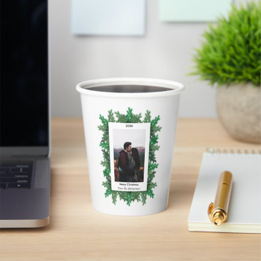 Kerstboomtak Foto Papieren Bekers (Insitu)