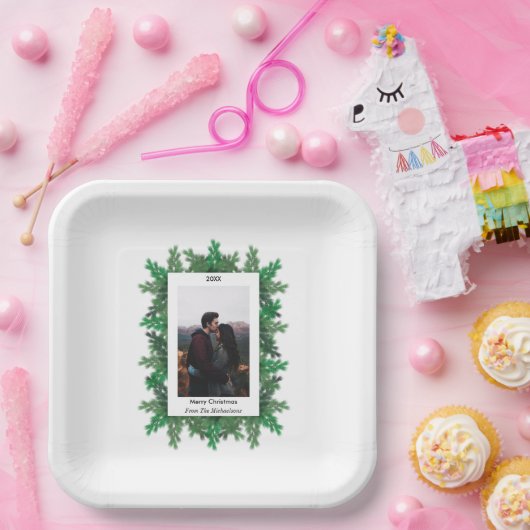Kerstboomtak Foto Papieren Bordje (Feest)