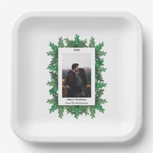 Kerstboomtak Foto Papieren Bordje (Voorkant)