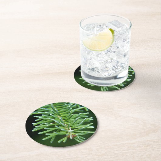 kerstboomtak ronde kartonnen onderzetter (Insitu)