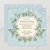 Kerstboomtak Snowflakes Holiday Party Kaart (Voorkant / Achterkant)