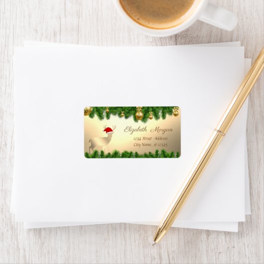 Kerstboomtakken, Deer Santa Hat Etiket (Insitu)