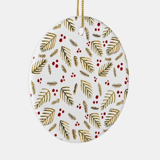 Kerstboomtakken en bessen - ambergeel keramisch ornament (Rechts)