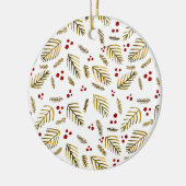 Kerstboomtakken en bessen - ambergeel keramisch ornament (Links)