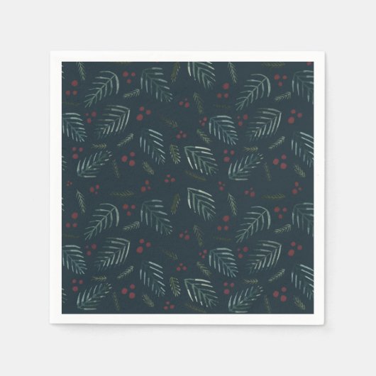 Kerstboomtakken en bessen -  blauwgroen servet (Voorkant)