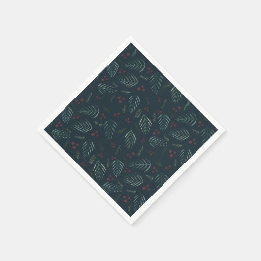 Kerstboomtakken en bessen -  blauwgroen servet (Hoek)