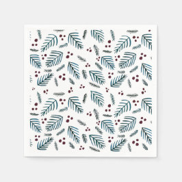 Kerstboomtakken en bessen - donker blauwgroen servet