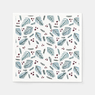 Kerstboomtakken en bessen - donker blauwgroen servet