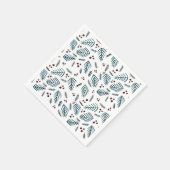 Kerstboomtakken en bessen - donker blauwgroen servet (Hoek)