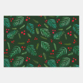 Kerstboomtakken en bessen - donkergroen inpakpapier vel (Voorkant 3)