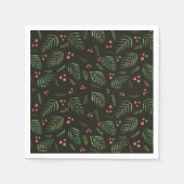 Kerstboomtakken en bessen - donkergroen servet (Voorkant)