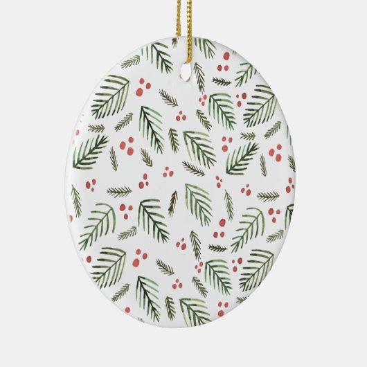 Kerstboomtakken en bessen - keramisch ornament (Rechts)