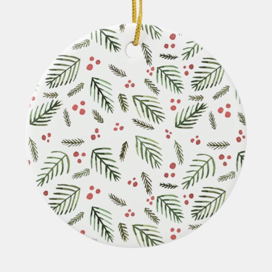 Kerstboomtakken en bessen -  keramisch ornament (Voorkant)