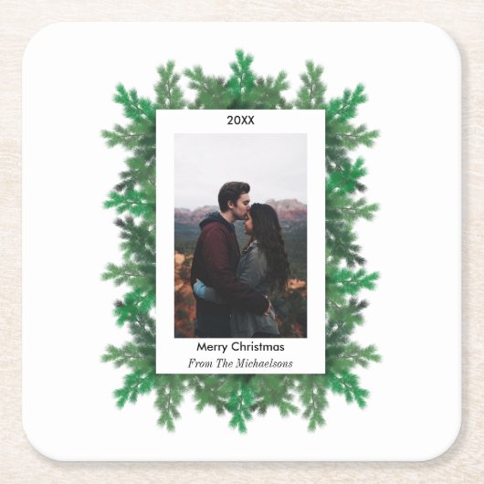 Kerstboomtakken Foto Kartonnen Onderzetters (Voorkant)