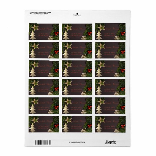 Kerstboomtakken, goudbomen, ster etiket (Full Sheet)