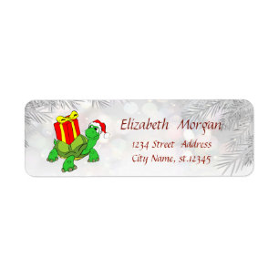 Kerstboomtakken, schildpadden, kerstmuts, cadeau etiket