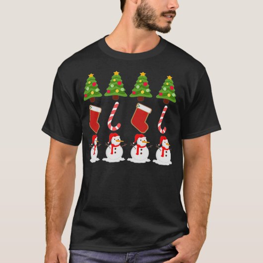 kerstboomtoppen met snoeprietjes Snowman Printe T-shirt (Voorkant)