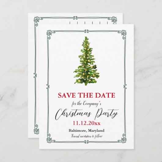 kerstboomvakantie met behoud van de datum aankondigingskaart (Voorkant / Achterkant)