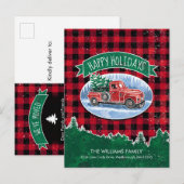  kerstboomvakantie met rode vrachtwagen aankondigingskaart (Voorkant / Achterkant)