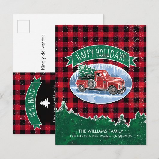 kerstboomvakantie met rode vrachtwagen aankondigingskaart (Voorkant / Achterkant)