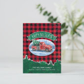  kerstboomvakantie met rode vrachtwagen aankondigingskaart (Staand voorkant)