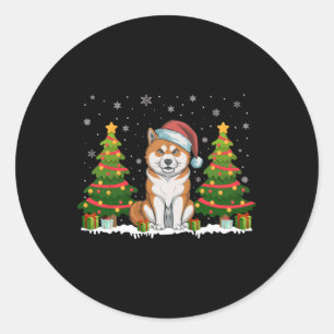 Kerstboomverlichting Akita Inu Dog Santa Hat Chris Ronde Sticker