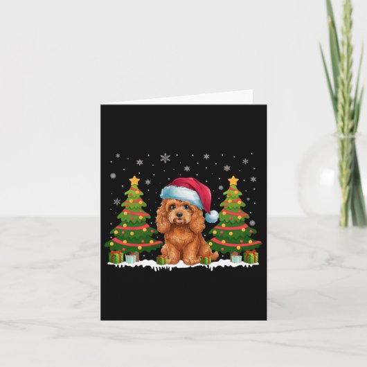 Kerstboomverlichting Apoo Dog Santa Hat Christmas Kaart (Voorkant)