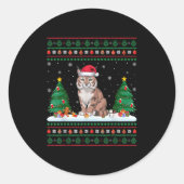 Kerstboomverlichting Bobcat Santa Ugly Xmas Sweat Ronde Sticker (Voorkant)