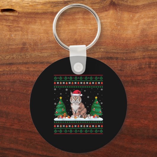 Kerstboomverlichting Bobcat Santa Ugly Xmas Sweat Sleutelhanger (Voorkant)