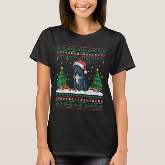 Kerstboomverlichting Cane Corso Dog Santa Ugly Xm T-shirt (Voorkant)