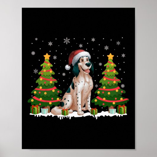 Kerstboomverlichting Engels Setter Dog Santa Chris Poster (Voorkant)