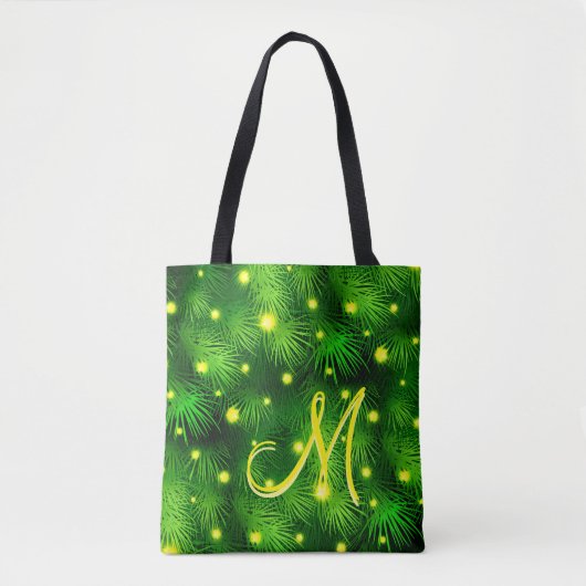 kerstboomverlichting Greenery Monogram Tote Bag (Voorkant)
