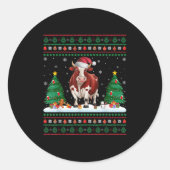 Kerstboomverlichting Koe Santa Ugly Xmas Sweater Ronde Sticker (Voorkant)