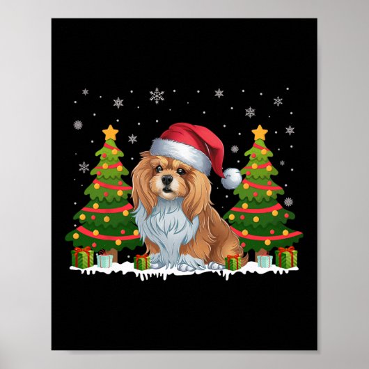 Kerstboomverlichting Lhasa Apso Dog Santa Hat Kers Poster (Voorkant)
