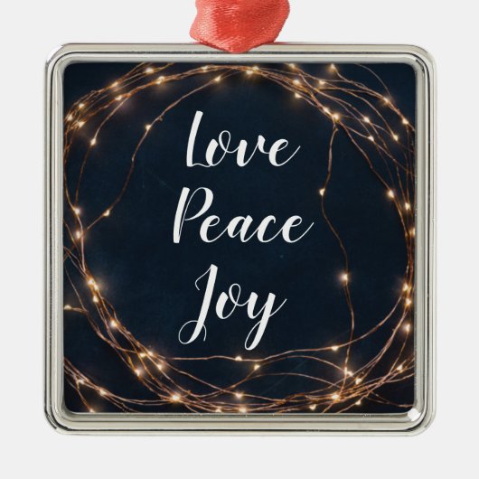 kerstboomverlichting | Love Peace Joy Custom Text Metalen Ornament (Voorkant)