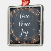 kerstboomverlichting | Love Peace Joy Custom Text Metalen Ornament (Links)
