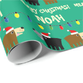 Kerstboomverlichting met Sinterklaas beren cartoon Cadeaupapier (Rol Hoek)