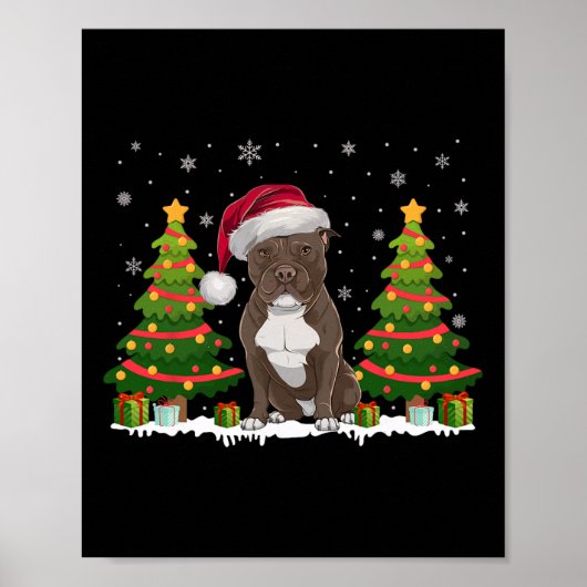 Kerstboomverlichting Pitbull Dog Santa Hat Christm Poster (Voorkant)