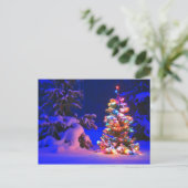  kerstboomverlichting sneeuwfoto briefkaart (Staand voorkant)